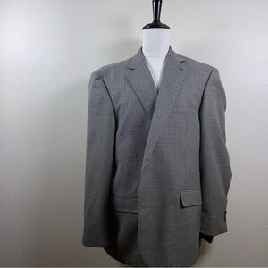 Oak Hill Men’s 2XL 50R 52R Beige Blue Houndstooth Poly Blazer Sport coat